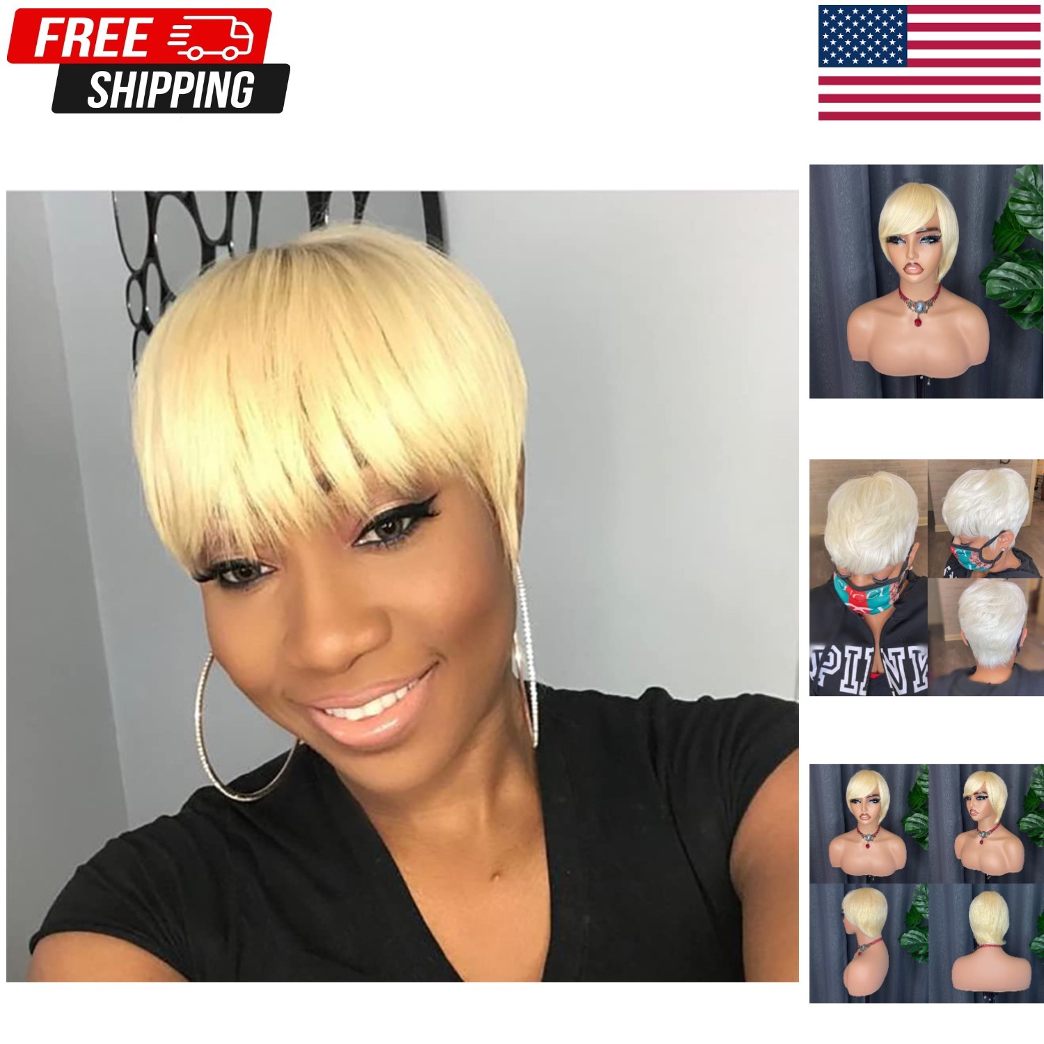 Elegant 613 Blonde Pixie Cut Wig for Black Women – 100% Human Hair, 150% Density