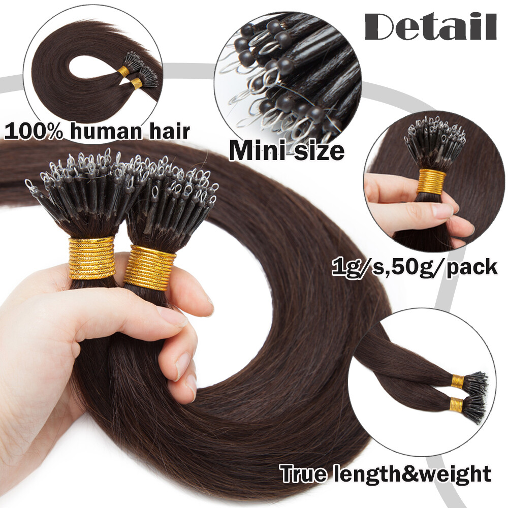 150G THICK Nano Ring Tip Real Human Hair Extensions Loop Nano Bead Bonds Tips 8A