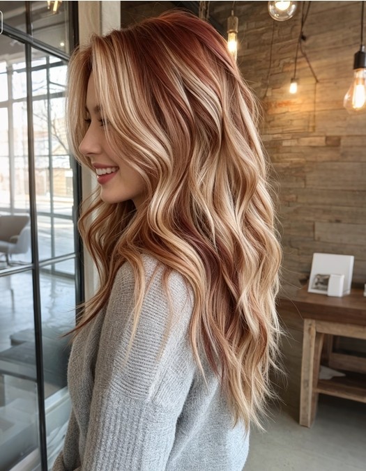 Auburn Ginger Blonde Highlight Wavy 13×4 Lace Front Human Hair Wigs