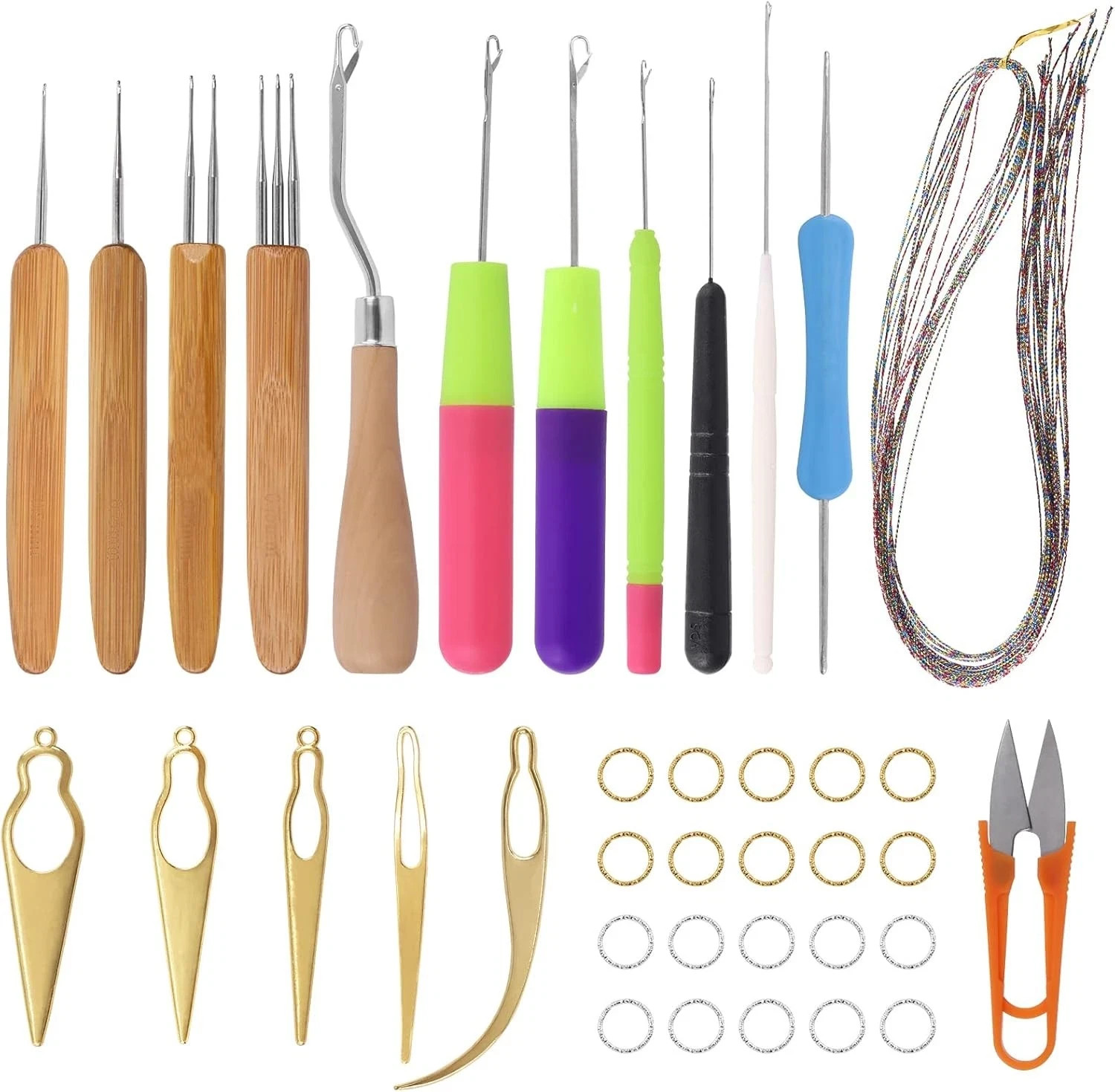 Rustark 49Pcs Dreadlocks Crochet Hook Tools Kit Hair Braid medium, Multicolor