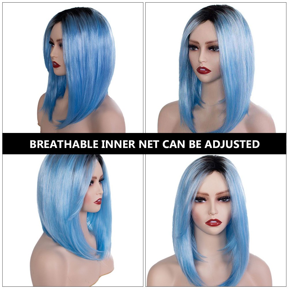 1Pc High Temperature Wire Wig For Cosplay Blue Short Straight Fashion Wig