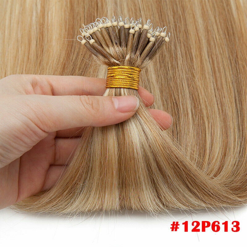 Pre Bonded Nano Bead Ring Link Remy Human Hair Extensions Balayage Ombre Blonde