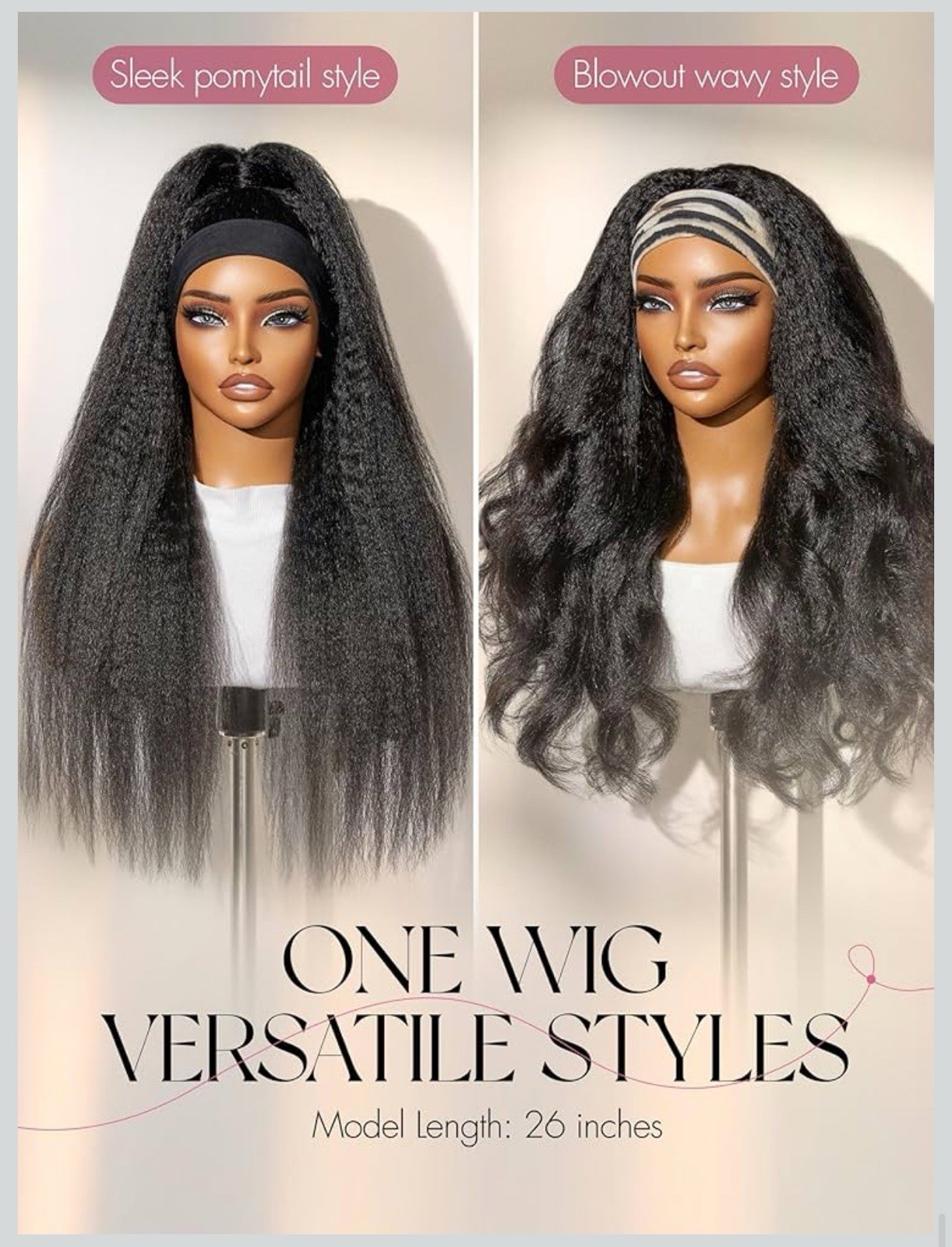 LUVME HAIR Headband Wig Human Hair Kinky Straight Drawstring Half Wig 16”