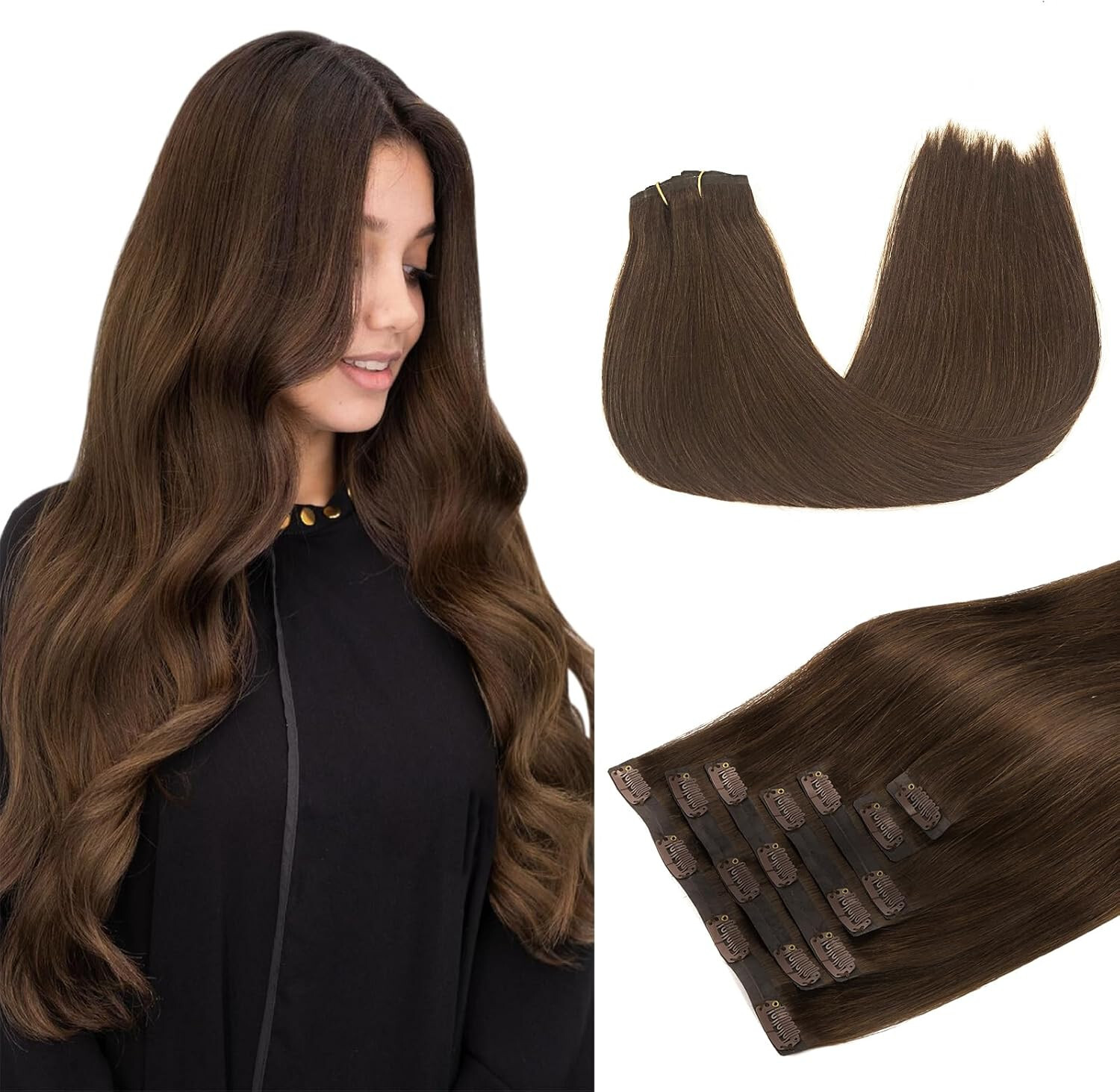 Clip-in Human Hair Extensions Double Wefts Full Head Thick Remy Russian Hair7pcs
