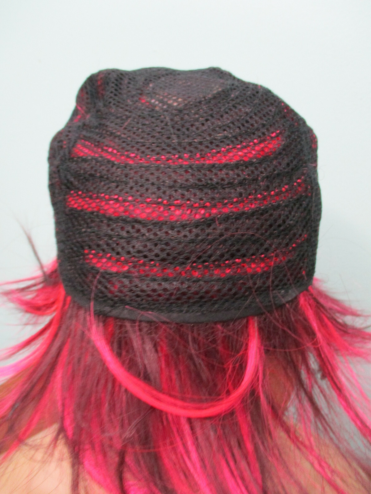4″ hot pink and black short PIXIE cut swept bangs WIG