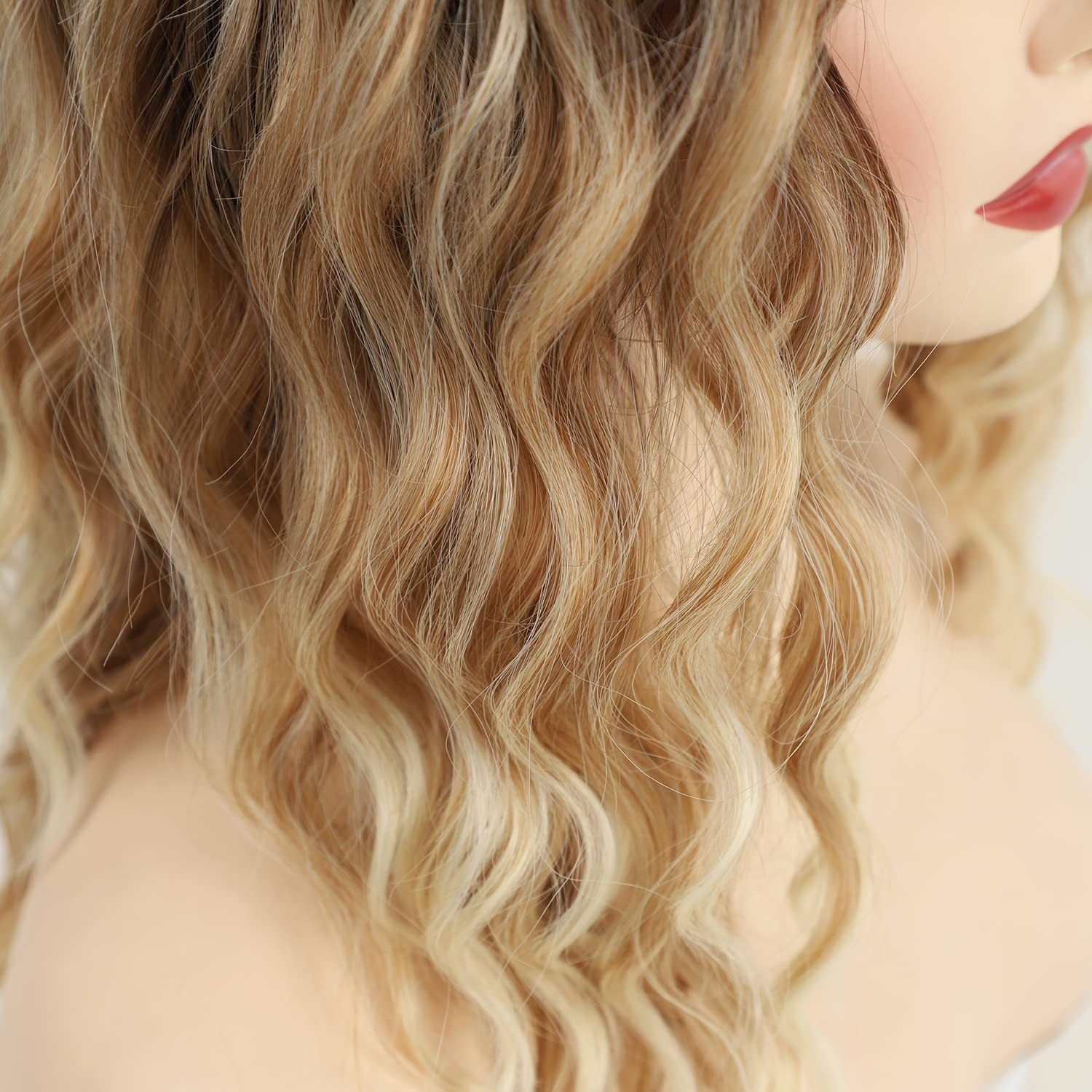 Ombre Blonde Curly Wigs for Women Medium Length Synthetic Wig Afro Wave Curly…
