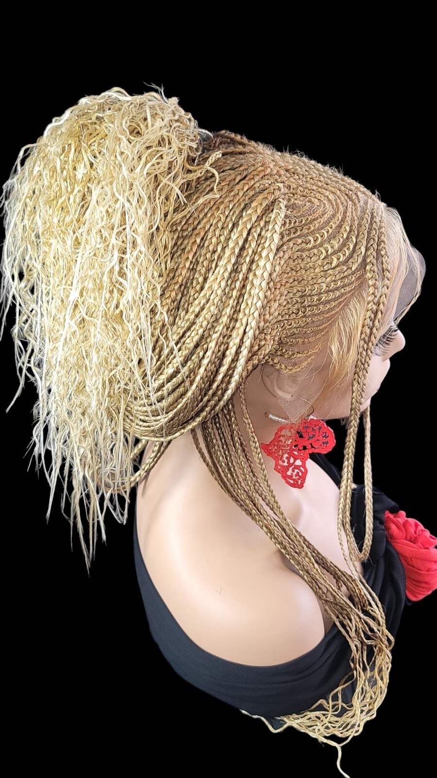 Braided Wig Lace Front Glueless Blonde #27 Cornrows Box Braids 30″ Handmade Long