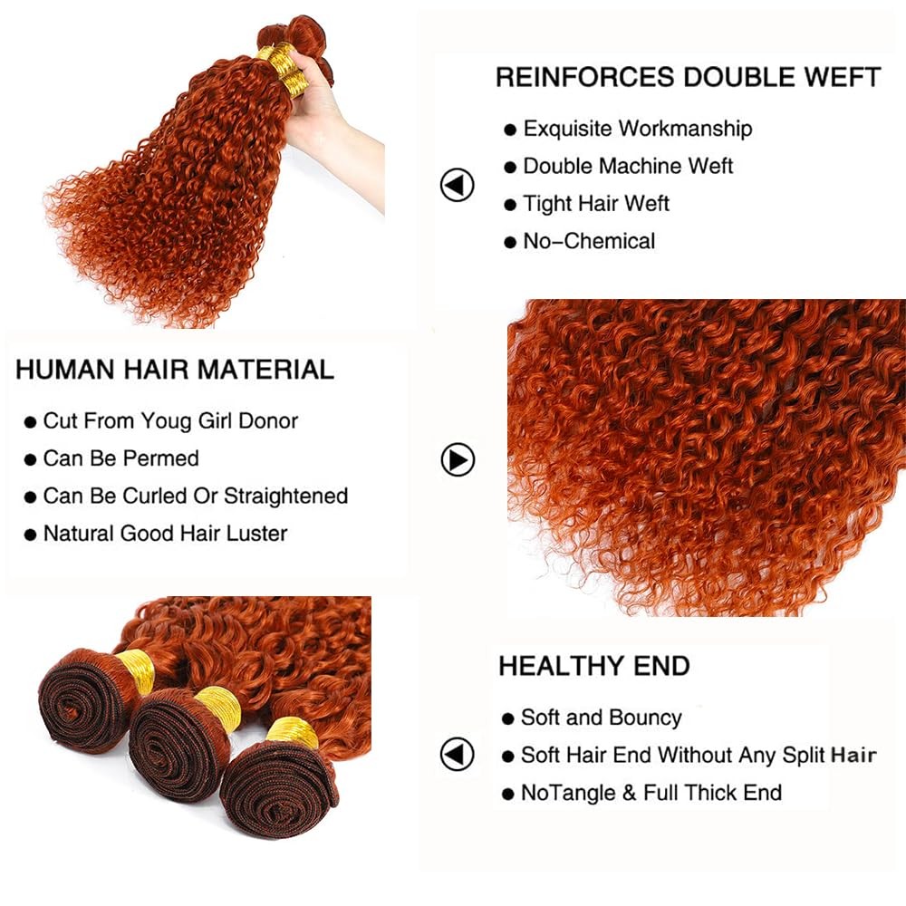Fridnae 14 16 18 Inch Orange Bundle Color 350 Curly Wave Human Hair Bundles 8A