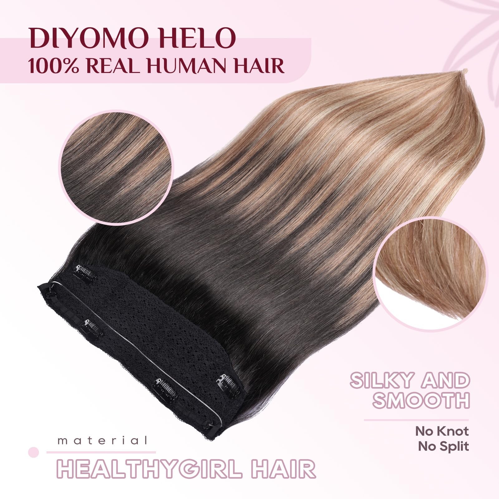 Halo Real Human Hair Extensions Invisible Transparent Wire Adjustable Secure