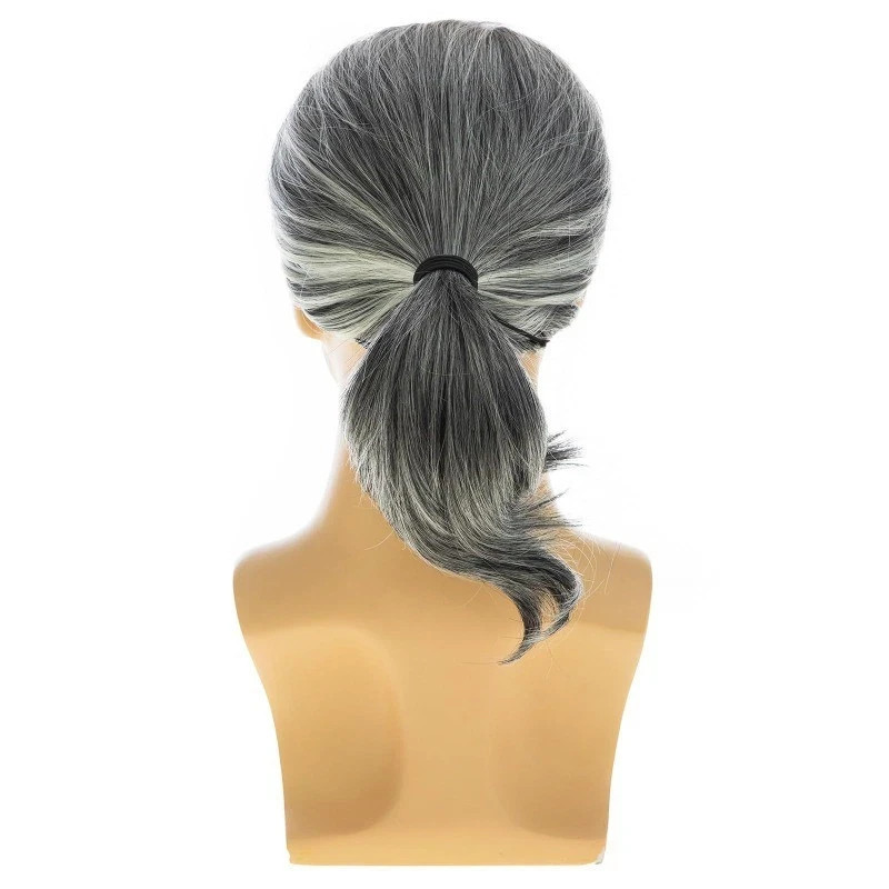 Men’s Curly Hair Full Wig Med-Length Black Grey Men’s Synthetic Wigs+Wig Cap