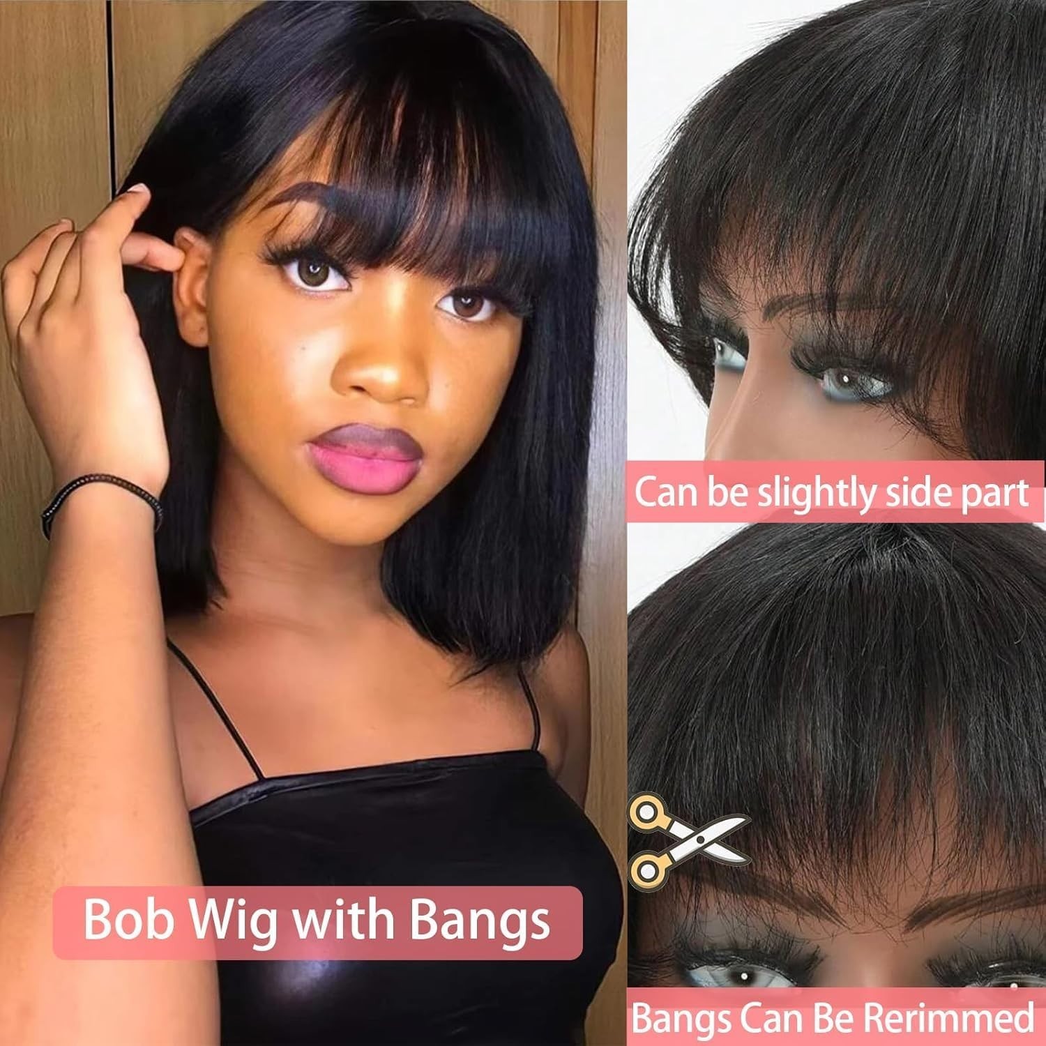 Straight Bob Wig with Bangs Human Hair Wigs for Black Women 2×1 Lace Front Wig