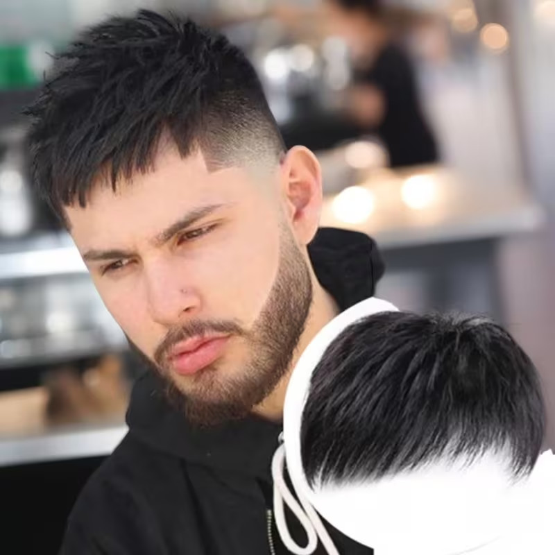 Men Black Natural Human Hair Topper Toupee Clip Hairpiece Wig Short Wig Gift USA