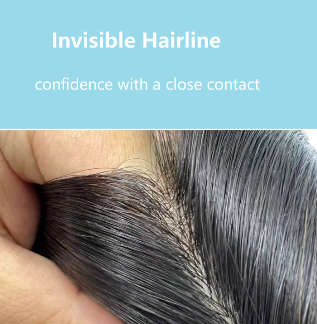 Handcrafted invisible Mens Toupee Hairpiece, front french lace, 0.1mm thin silk