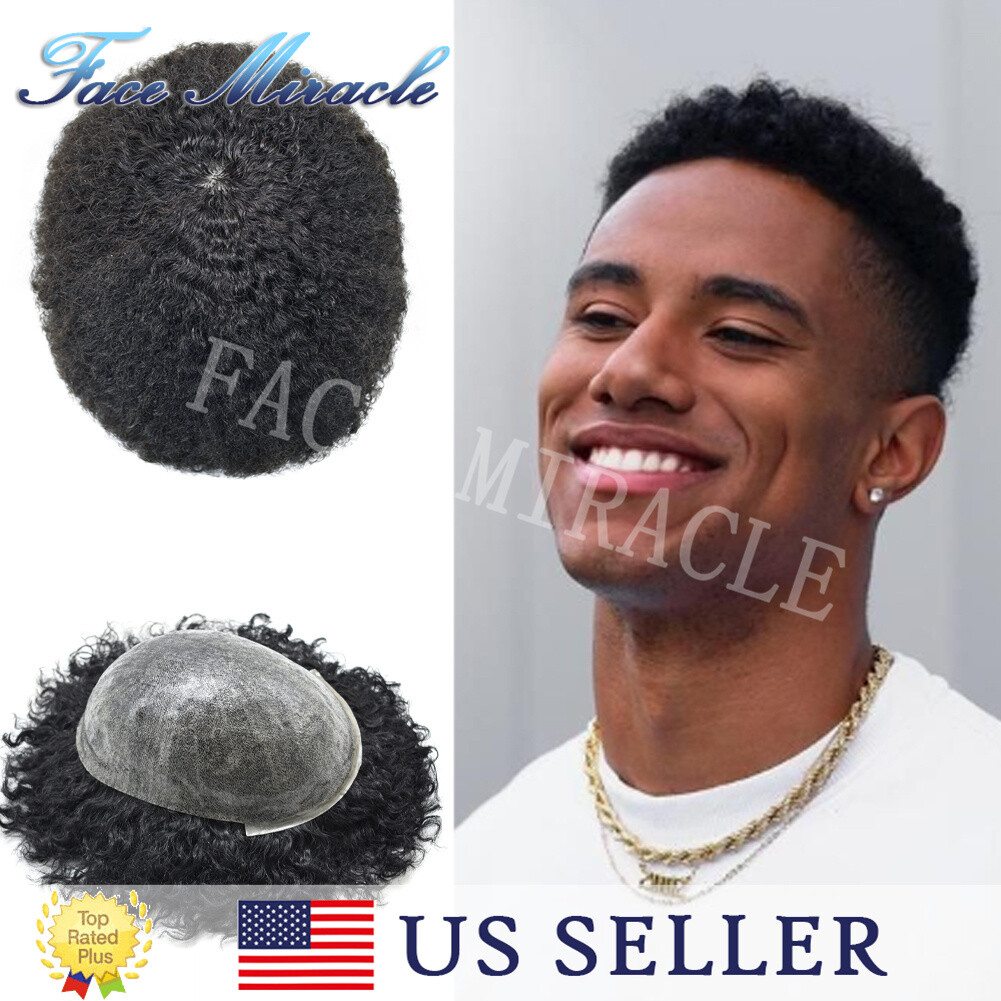 Afro Toupee For Black Men All PU Curly Hair Piece Human Hair Replacement System