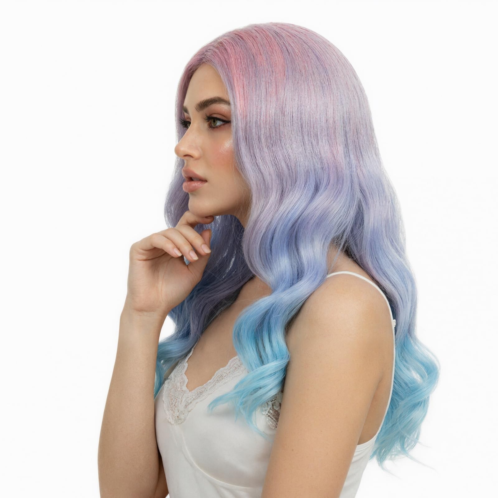 Long Rainbow Wavy Womens Wig Pastel Ocean Wave Long Curly Waving Heat Resista…