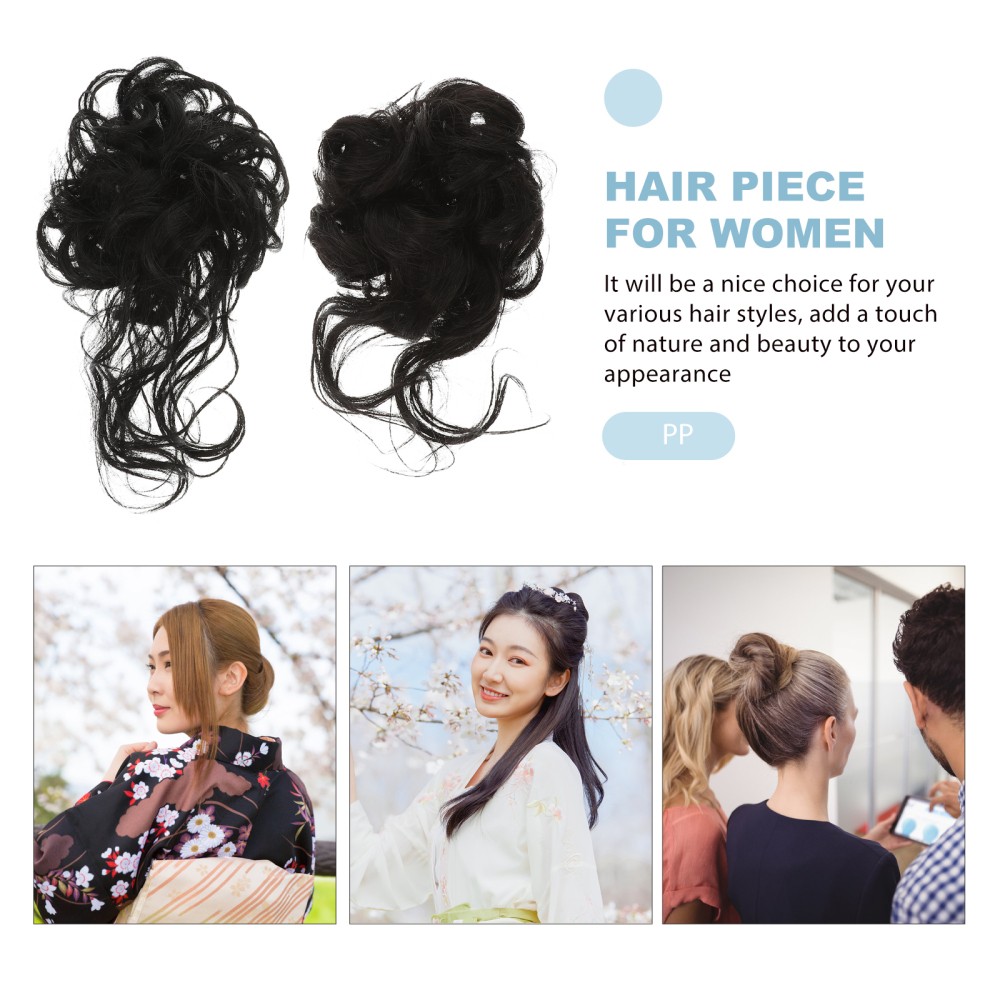 2Pcs Reusable High Temperature Silk Messy Bun Hair Pieces Black Updo Extensions