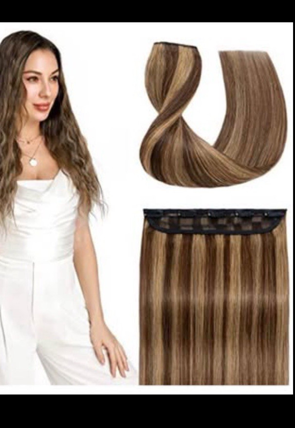 Clip in 20” HUMAN HAIR extensions brown to dark blonde- NEW