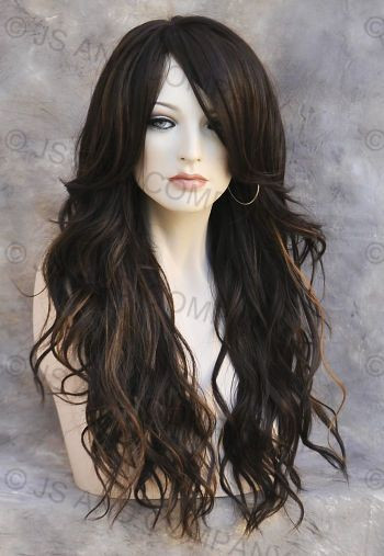 Human Hair Blend Full WIG HEAT OK WAVY Long WBCA Brown Auburn mix 6-30