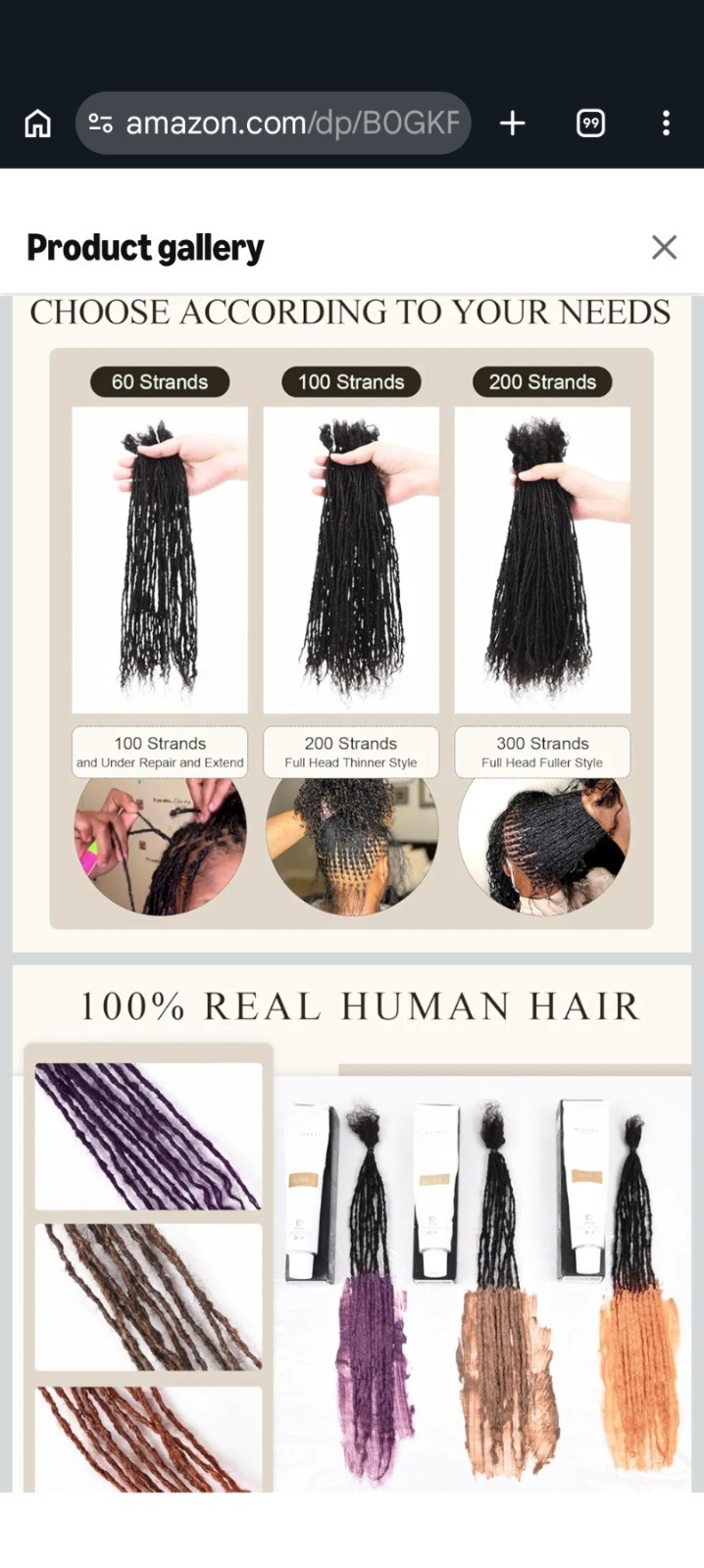 Daixi Dreadology Human Hair Sisterlocks Extensions 8 In. 60 Strand 6 Bundles