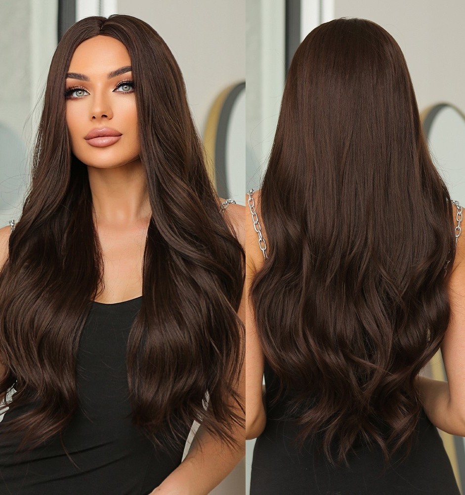 Long Wavy Choc Brown Women Synthetic Hair Heat Resistant Cosplay Wig Natural