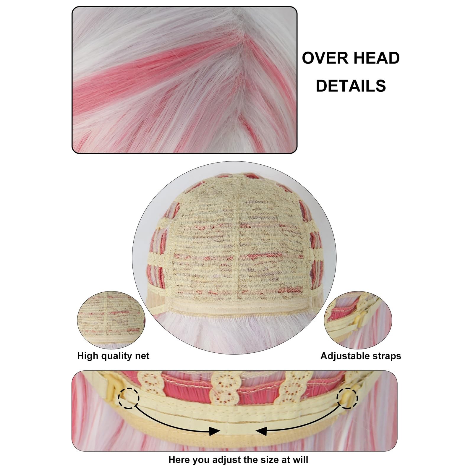 Angel Dust Cosplay Wig for Anime Costume Short White and Pink Wigs Cosplay for H