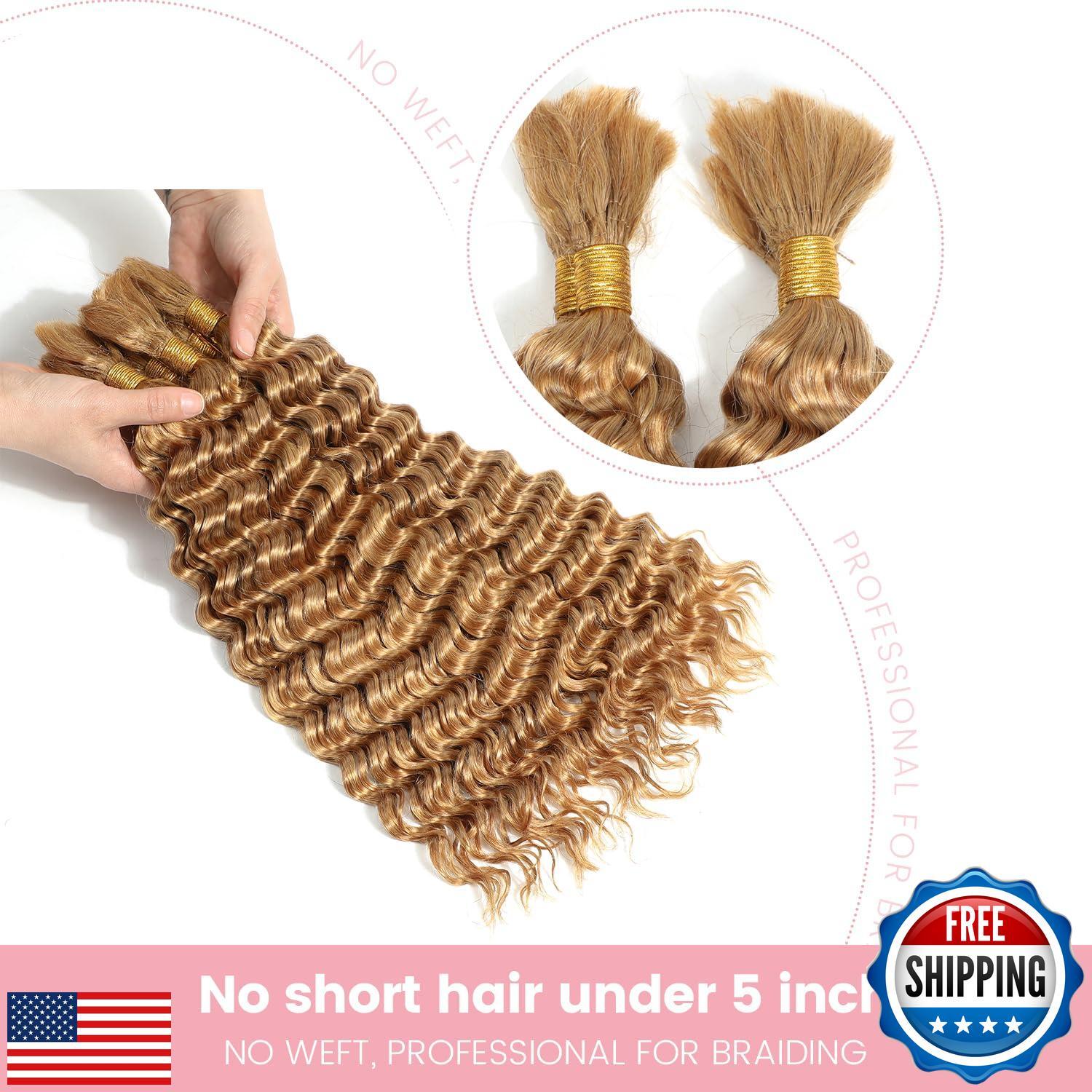 Urbeauty Human Braiding Hair #27 Color, Deep Wave Bulk Human Hair for Micro B