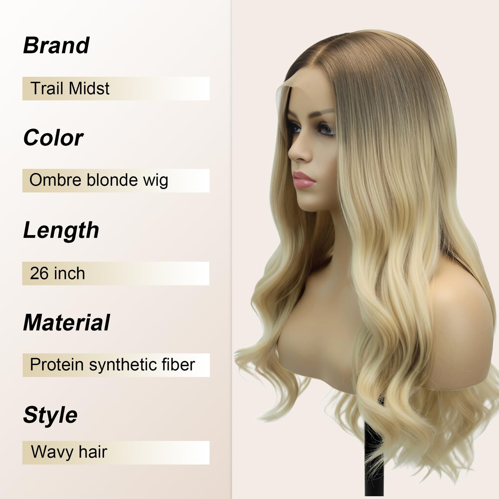 26 Inch HD Lace Front Wig Long Wavy Ombre Blonde Synthetic Wigs