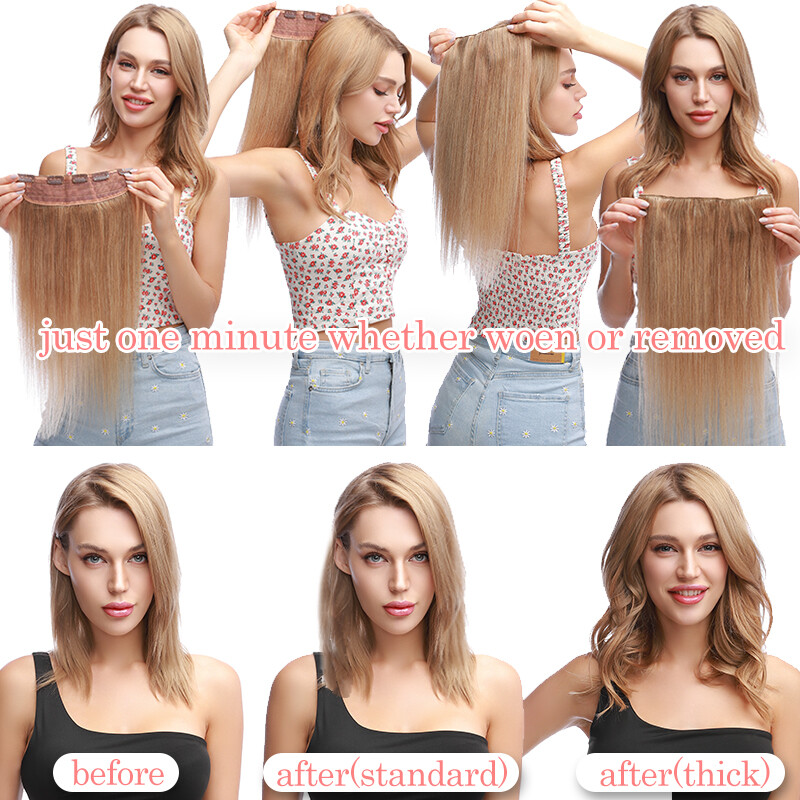 100% Remy Clip in One Piece Real Remi Human Hair Extensions Balayage Full Head