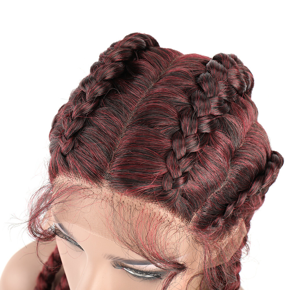 Long Braid Fiber Lace Front Wigs Cornrow Big Braiding 4 Braids Wigs Natural Hair