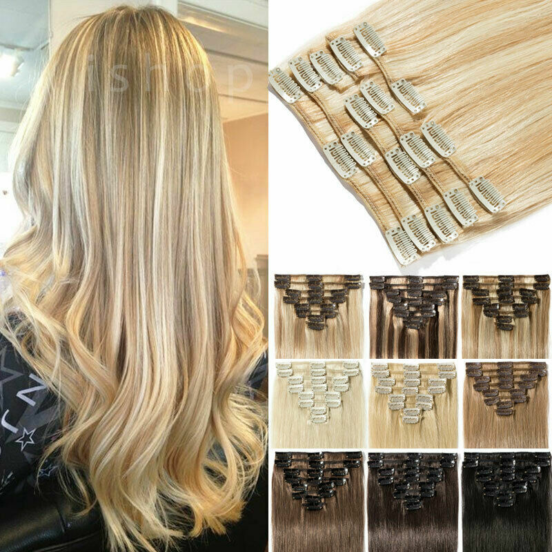 New 8pcs Clip In Human Hair Extensions 80g 120g 16- 28inch Remy Hair Salon Hair