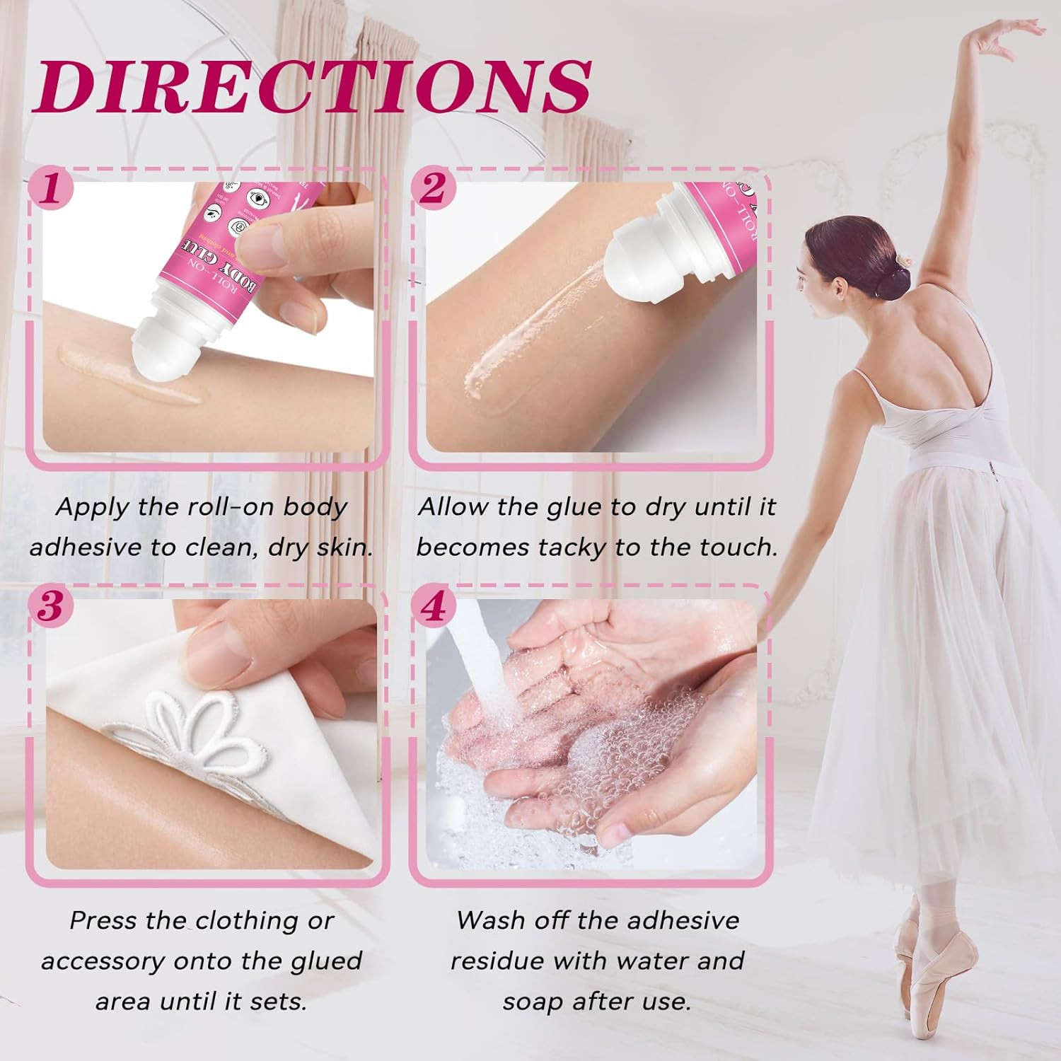 Body Glue for Clothes & Skin 2.54 Oz, Roll-On Body Adhesive, Sweat Resistant, Sk