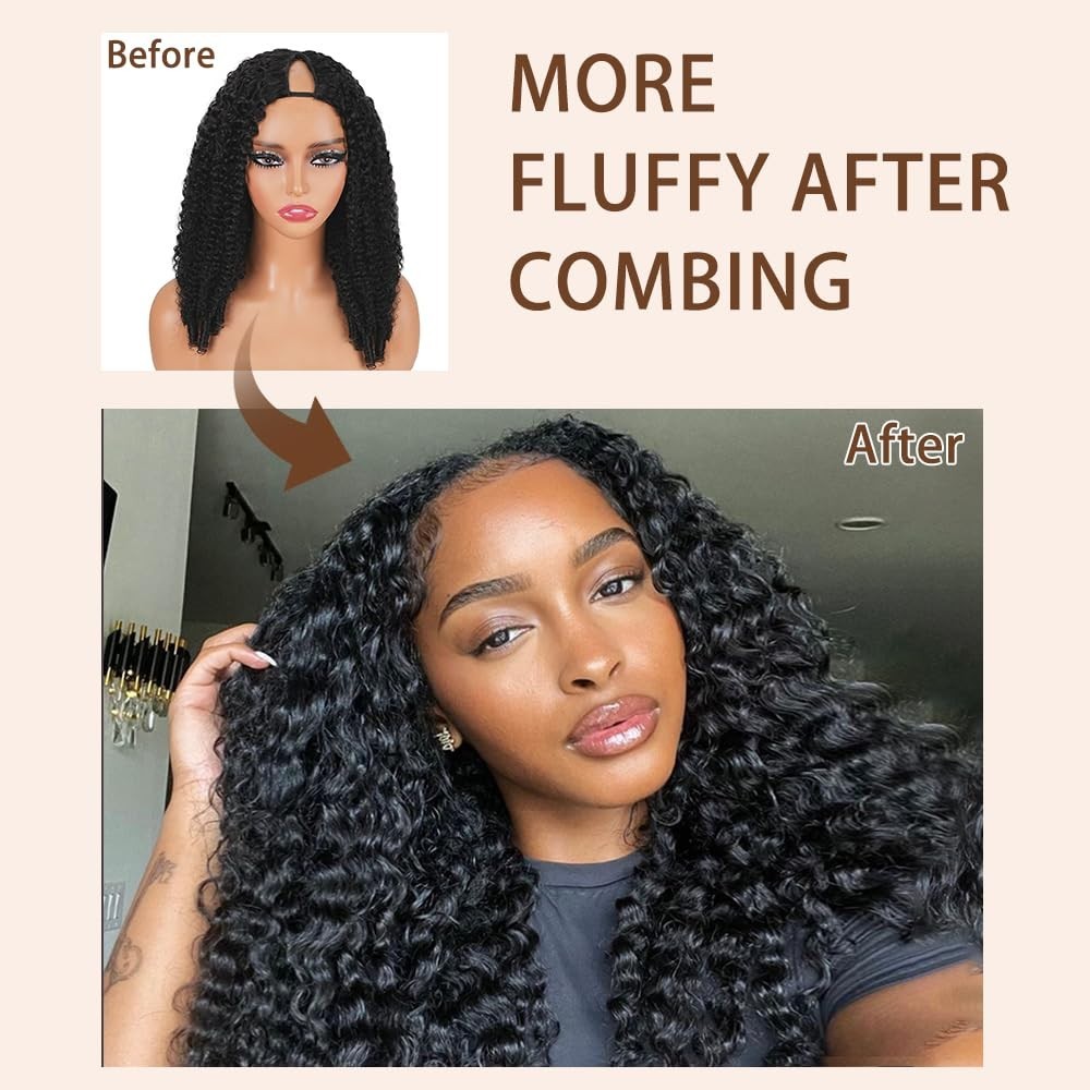 30 Inch V Part Curly Human Hair Wig – 200% Density, Glueless, Clip-In, No Leave