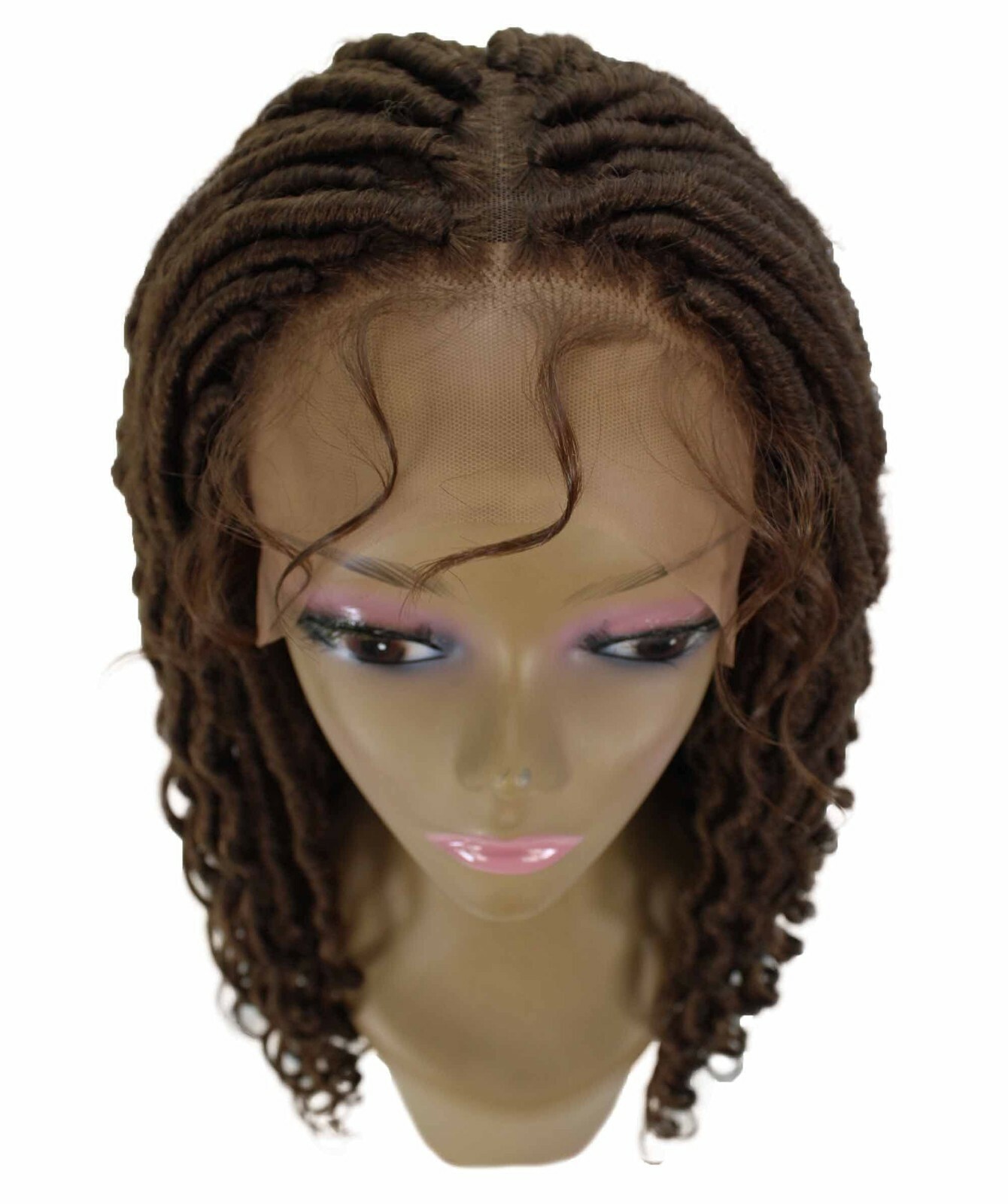 LUXLUXE Andrea 4×4 Curly Long 4X4 Hand Tied Lace Braid Mahogany Brown Wig