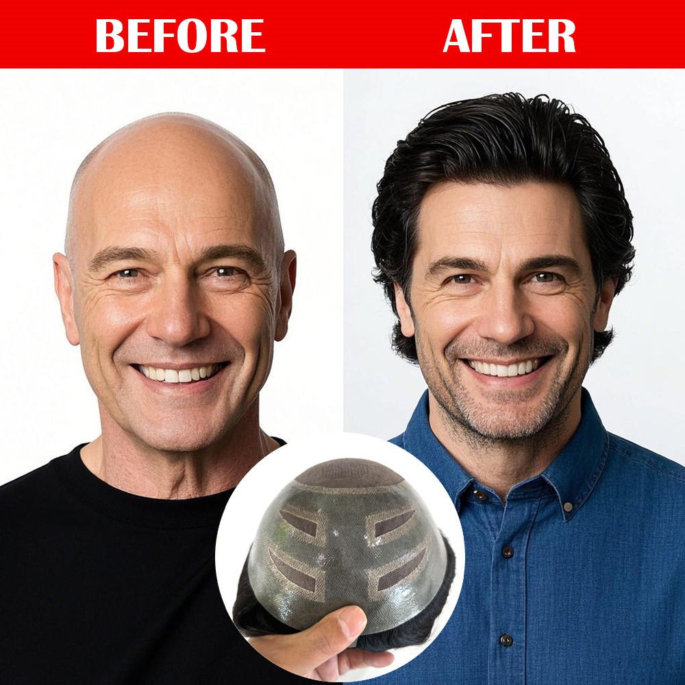 Mens ToupeeHair Replacement System Lace Front Mono Human Hair Pieces Versalite