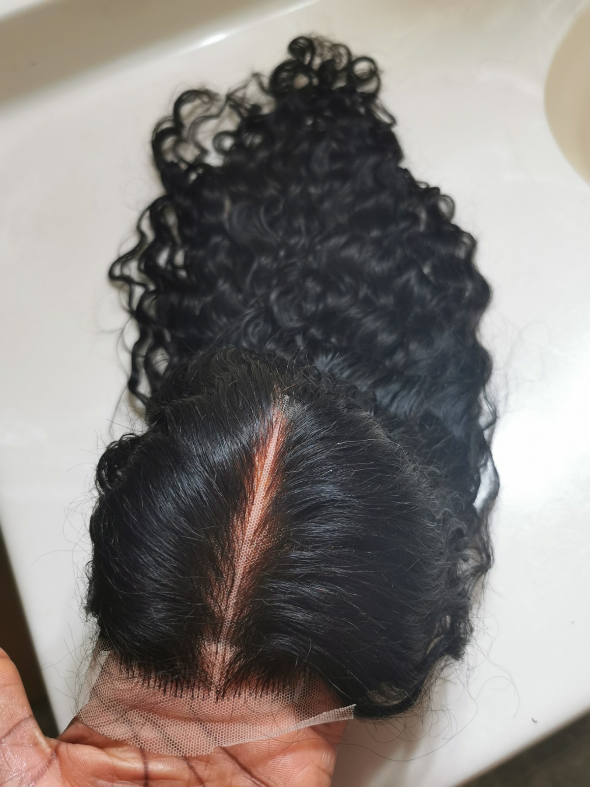 Quality Natural Black Wave Human Hair Glueless DeepPart Closure Wig 18″ Handmade