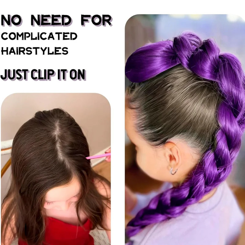Movie Purple Heat Resistant Synthetic Braided Clip On Wig For Women Girl Cosplay