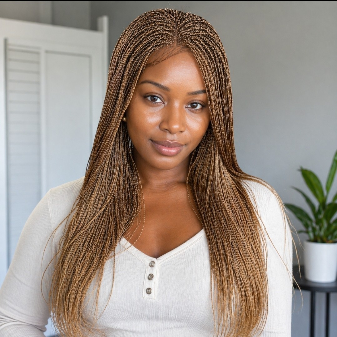 Braided Wig Full Lace Glueless 22″ Micro Braids #27 Ash Blonde Handmade NWT
