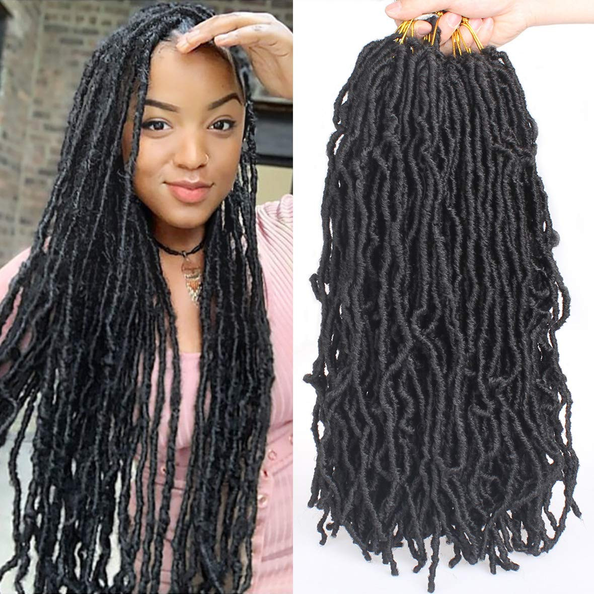 18 Inch 7 Packs Pre-Looped Faux Locs Crochet Braids 84 Roots Natural Black Soft