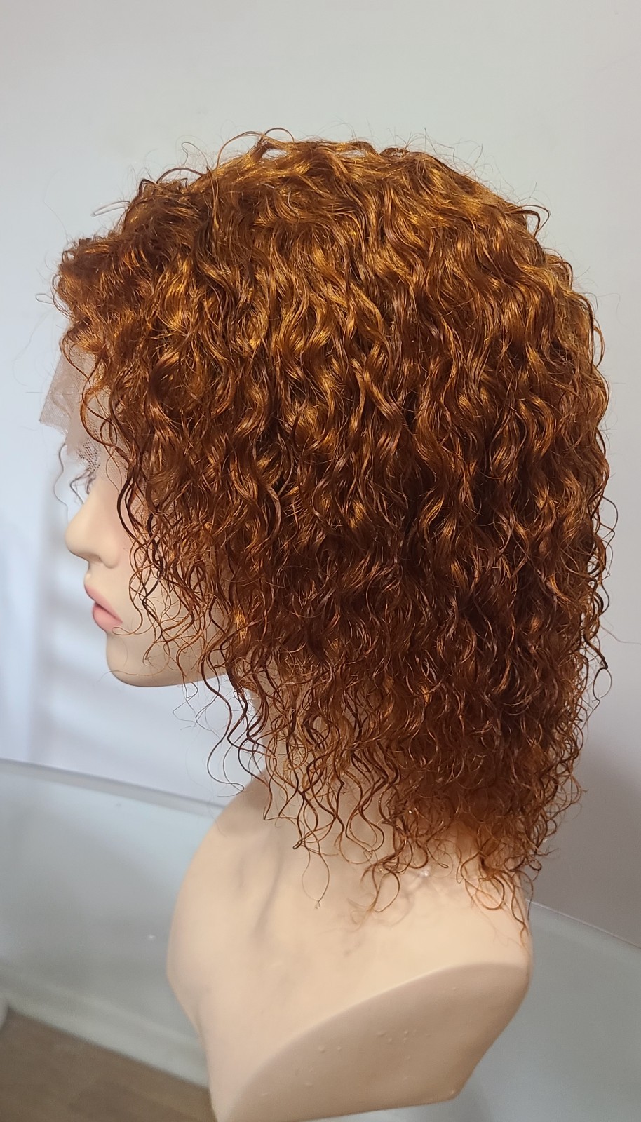 10″Water wave human hair wig,Ginger orange color,short crly wave lace front 13/1