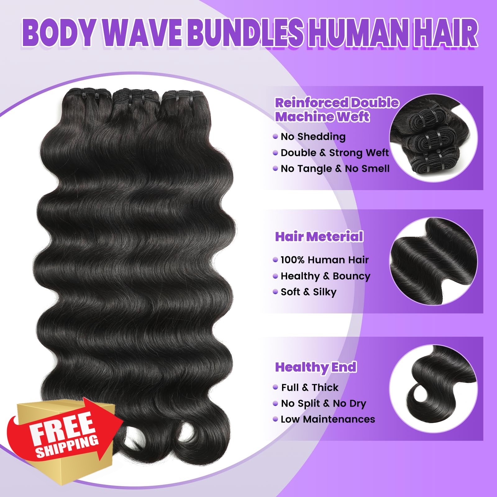 VKOFUN Body Wave Hair Bundles 22 24 26 28 Inch 4 Bundles