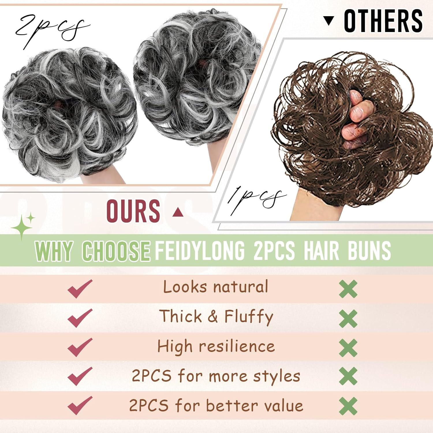 2 PCS Messy Bun Hair Piece Wavy Curly Scrunchies Synthetic Chignon Ponytail Hair