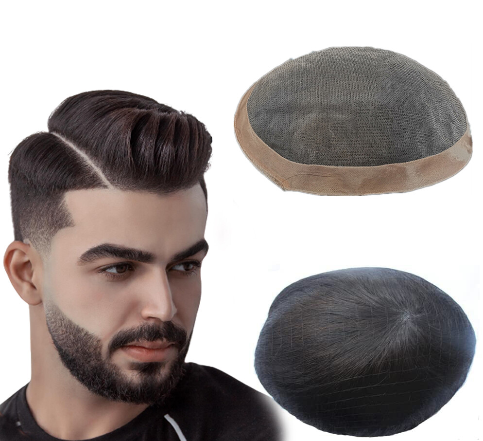 N.L.W Toupee for mens human hair fine mono hair pieces natural black