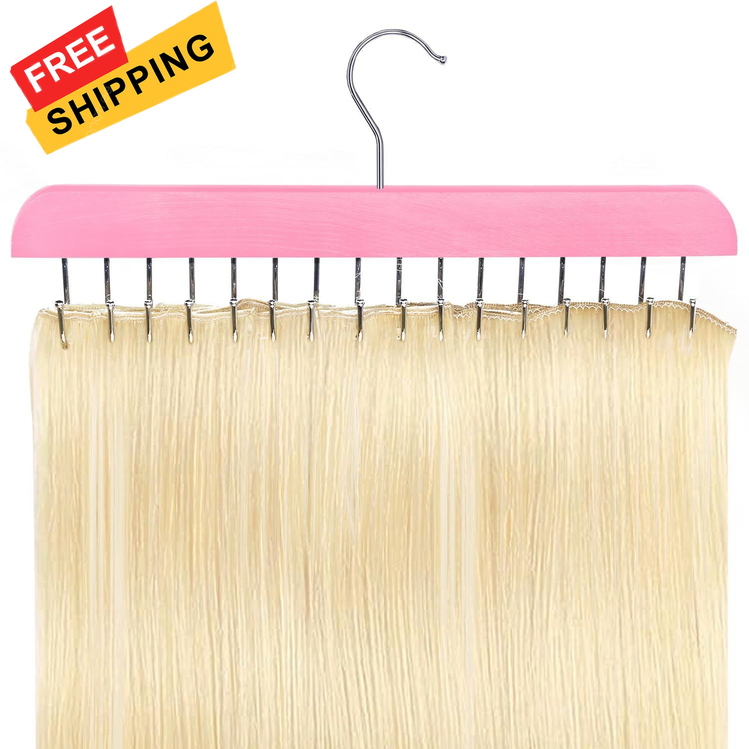 Hair Extension Holder & Hanger for Clip Ins – Weft Organizer 16 Inch, Pink