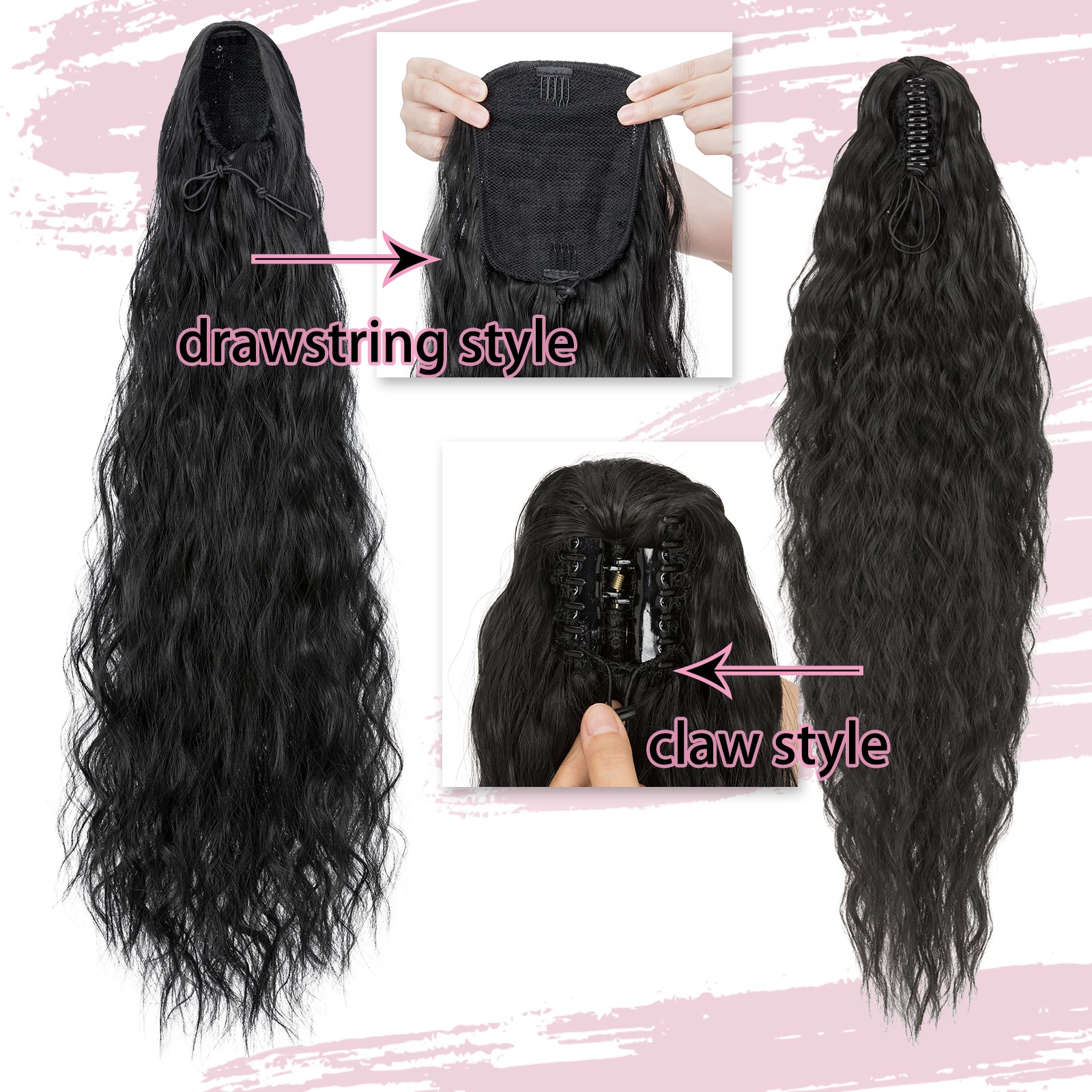 Corn Wavy Ponytail Extension Claw Clip 32 Inch Corn Wave Pony Tail Synthetic USA