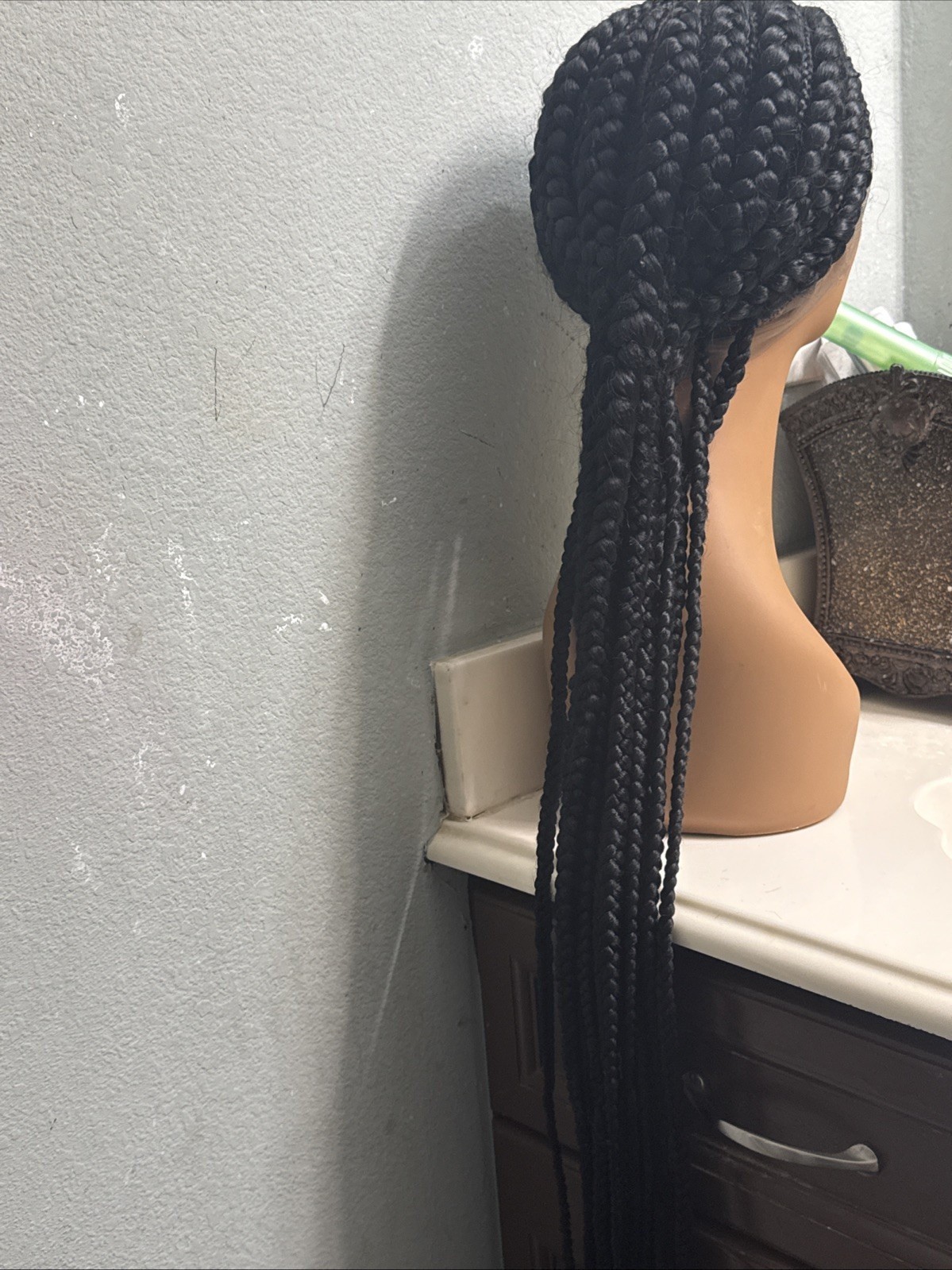 African Black Styled Large Cornrow Braided Lace Wig 28″