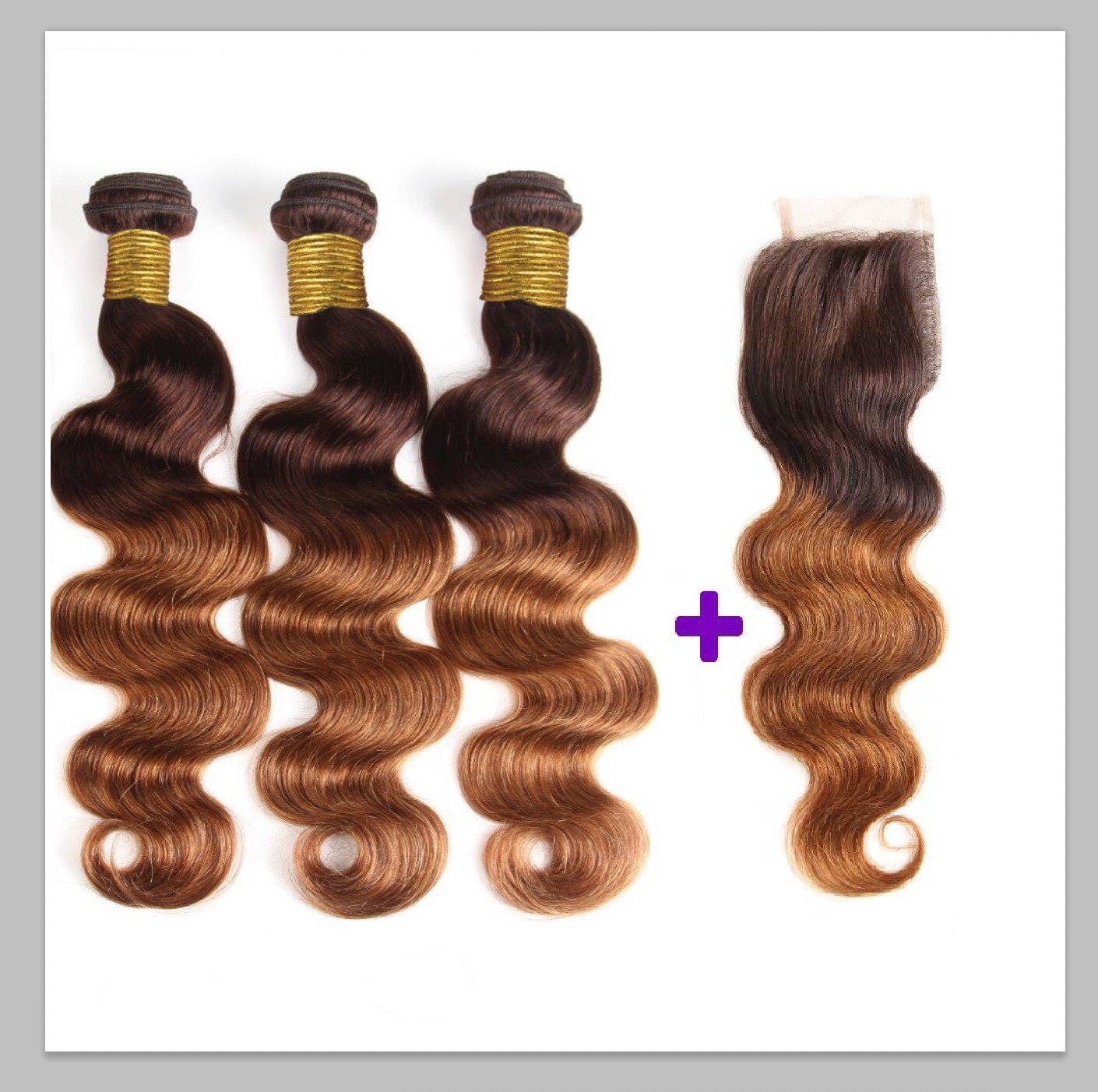 Ombre 4/30 Body Wave 3 Bundles With 4*4 Closure 100g/Bundle