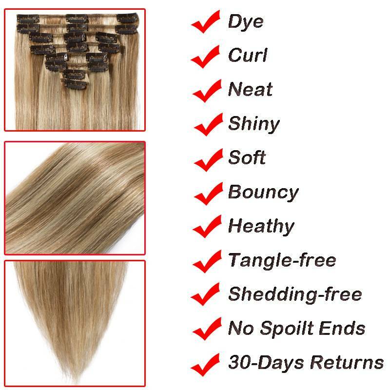 USPS Soft Remy Human Hair Clip in Real Human Hair Extensions Full Head Highlight