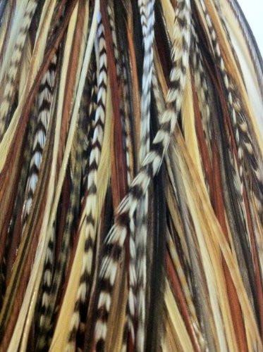 5-7 inch Black Browns & Beige feathers for hair extension 5 feathers in total