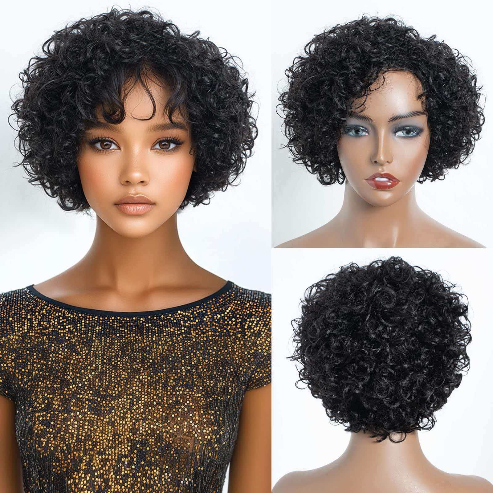 10in Kinky Curly Wig for Women Black Full Heat Resistant Synthetic Cosplay Party