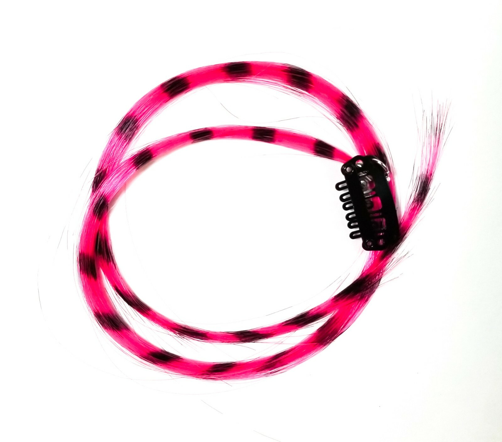 Hot pink feather hair extension clip in, thin strand